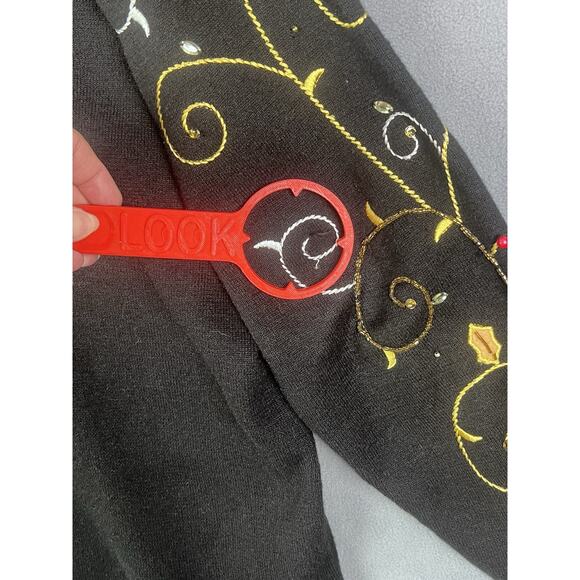 Quacker Factory Cardigan Sweater Full Beaded Zipper Womens 1X Black Sequins - Picture 3 of 13